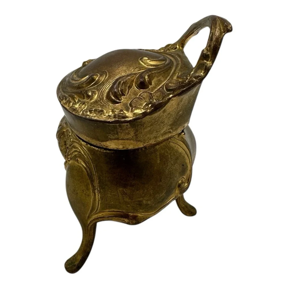 Antique Gold Gilded Ormolu Filigree Jewelry Trinket Box Casket Brainard & Wilson
